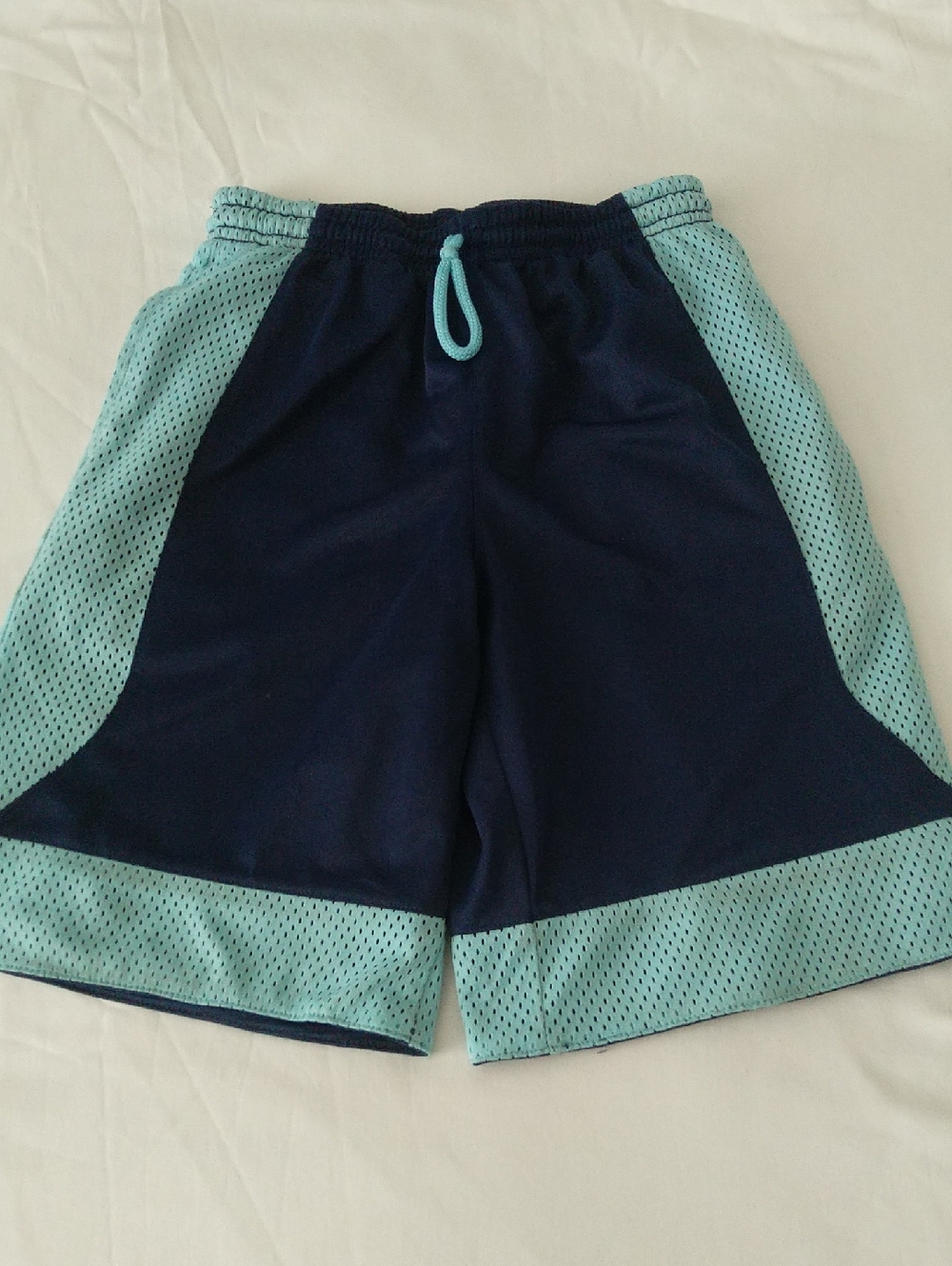Kids Reversible Navy + Light Teal Athletic Mesh Pull On Shorts Boys Sz 10-12 Yrs